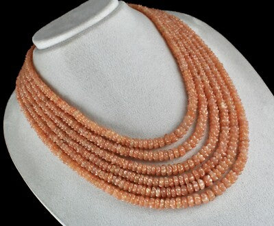 Natural Orange Quartz 940 Ct Beaded Necklace Carved Flower Gemstone Strings