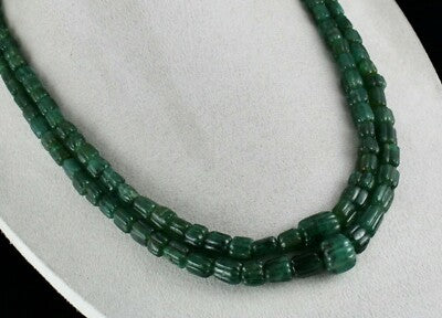 Certified Natural Emerald Beads 688 Ct Green Gemstone Sterling Silver Necklace