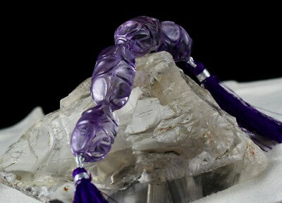 Natural Amethyst 238ct Carved Beads 4 Pcs Gemstone Designing Jewels