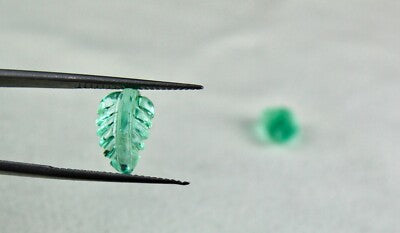 Certified Natural Colombian Emerald 4.96 Ct Carved Leaves Pair Loose Gemstone
