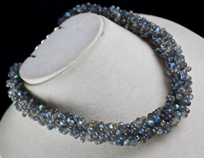 561 Ct Natural Labradorite Briolette Necklace 18" Sterling Silver Women