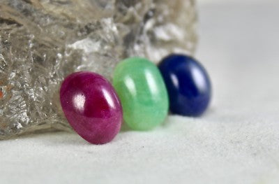 Certified Natural Ruby Emerald Blue Sapphire Cabochon Oval 16mm 51ct Gem Pendant