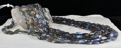 Certified Natural Black Labradorite 1504 Ct Faceted Gemstone Beads Necklace