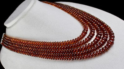Hessonite Garnet Beads Necklace 1198 Ct Round Semi Precious 5 Line Necklace