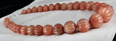 Natural Orange Aventurine 1297 Ct Carved Beaded Necklace Sterling Silver Clasp
