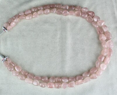 Natural Rose Quartz Nugget Necklace 2 Line, 1109 Ct Gemstone Beaded Strings