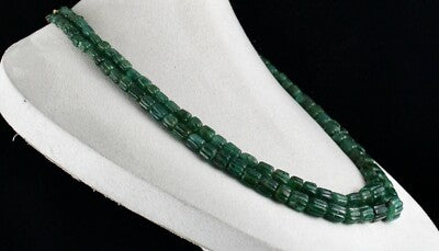 Certified Natural Emerald Beads 688 Ct Green Gemstone Sterling Silver Necklace