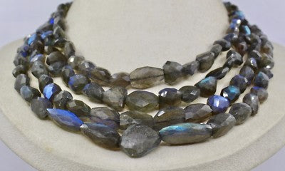 Natural Black Labradorite 877 Ct Faceted Tumble Gemstone Beaded Necklace 4 L