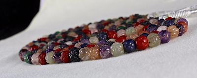 3 Line Multi Semi-precious Carved Beads Gemstone Ladies Necklace 463ct