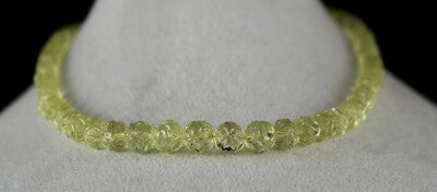 Natural Lemon Quartz Necklace 229ct Semi Precious Gemstone Carved Beads Unique