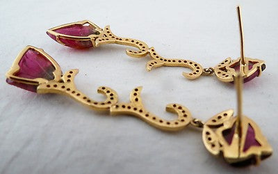 Certified Natural Multi Tourmaline 10ct Diamond 18k Yellow Gold Dangle Earrings