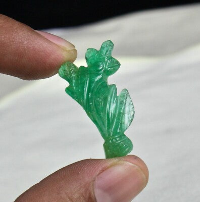 Certified Antique Natural Emerald 20.96ct Leaf Flower Carve Pendant Brooch Women