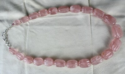 Natural Rose Quartz 903 Ct Melon Carved Silver Necklace Sterling Silver