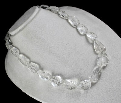 Vintage Natural Rock Crystal 884 Ct Gemstone Beads Necklace For Women