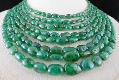 Certified Natural Emerald 512ct Beads Green Gemstone Vintage Necklace