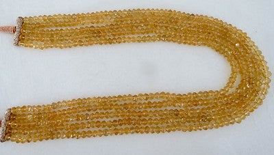 Natural Citrine 600 Carats Beaded Necklace 5-line Faceted Round Gemstone String