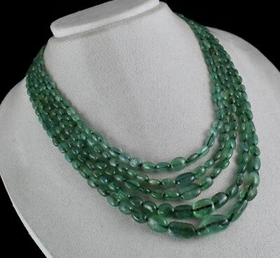 Certified Vintage Emerald Cabochon Beads 466 Ct Necklace For Women