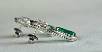 Certified Natural Zambia Emerald 54ct Natural Diamond Pear Cut 18k Gold Earrings