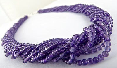 Sterling Silver Natural Amethyst Beads Necklace 290ct Round 11 Line For Women
