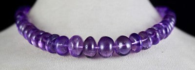 Sterling Silver Natural Amethyst 389 Ct Round Beads Purple Gemstone Necklace