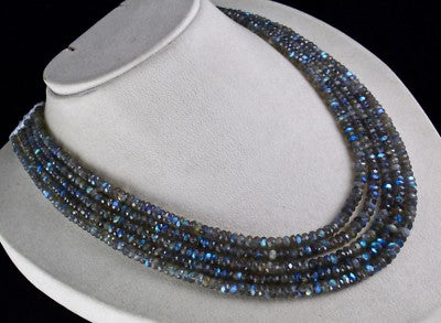 Natural Labradorite Faceted Round Bead Necklace 469 Carats Gemstone 5 Line