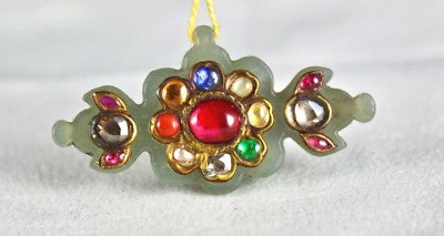 Certified Old Estate Jade 42ct Pendant Brooch Natural Diamond & Stone 22k Gold