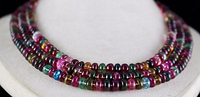 Certified Natural Multi Tourmaline Necklace 832 Ct Round Beaded A+ Gemstone