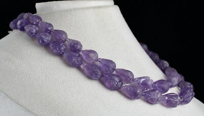 Certified Antique Natural Amethyst 688 Ct Beads Carved Pear Finest Necklace