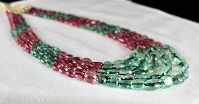 Certified Natural Emerald Tourmaline 581 Ct Multi Colour Beads Necklace 5l