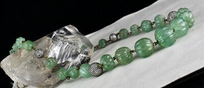 Certified Natural Colombian Emerald 550 Ct Sterling Silver Necklace Earring Set