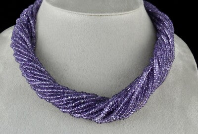 Natural Amethyst Faceted Round Beads 810 Ct Sterling Silver Necklace 20 Line
