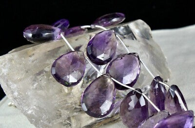 Certified Natural Amethyst Beads Tear Drops 704ct Sterling Silver Necklace 36mm
