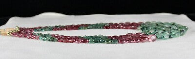 Certified Natural Emerald Tourmaline 581 Ct Multi Colour Beads Necklace 5l