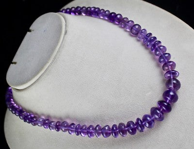 Sterling Silver Natural Amethyst 389 Ct Round Beads Purple Gemstone Necklace