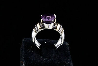 Antique Natural Amethyst 42.50ct 18k Gold Diamond Sterling Silver Victorian Ring