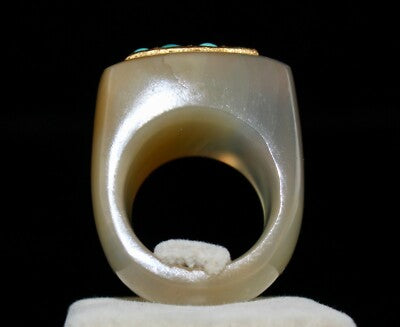 Antique Yellow Chalcedony 10ct Blue Turquoise 22k Gold Classic Ring For Women