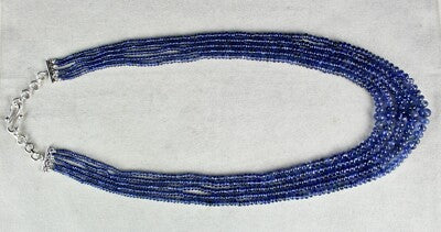 Certified Natural Blue Sapphire Beads 5 L 395 Ct Sterling Silver Necklace