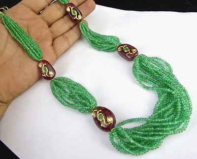 Certified Natural Emerald 379ct Pink Tourmaline Diamond 18k Gold Jadau Necklace