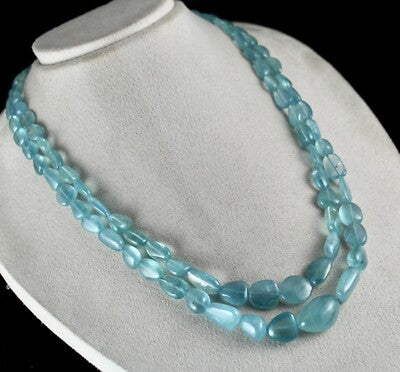 Certified Natural Blue Aquamarine 559 Ct Bead Necklace Tumble Gemstone String 2l