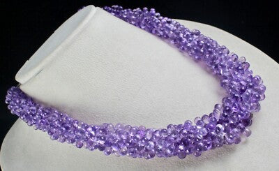 Certified Pink Amethyst 768 Ct Beaded Drop Necklace Sterling Silver Hook