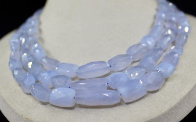 Natural Blue Chalcedony Faceted Beads 734 Ct Sterling Silver Necklace