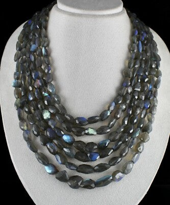 Certified Natural Black Labradorite 1504 Ct Faceted Gemstone Beads Necklace