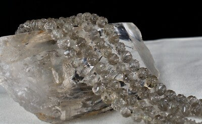 Natural Smoky Quartz 345ct Carved Beads Antique Necklace