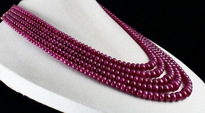 Certified Natural Unheated Ruby Beads Necklace, 1557 Ct Round 12mm, 5 Line