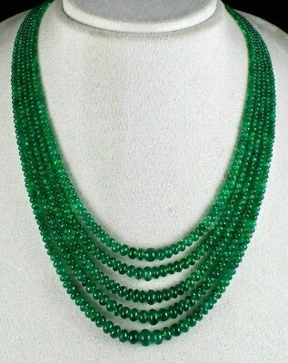 Certified Green Gemstone Natural Emerald 338ct Beads Necklace For Women