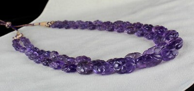 Certified Antique Natural Amethyst Carved Beads 553 Ct Important Necklace