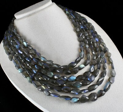 Certified Natural Black Labradorite 1504 Ct Faceted Gemstone Beads Necklace
