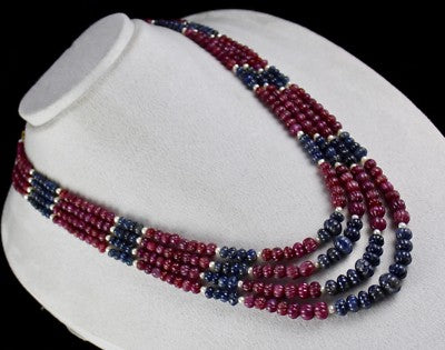 Certified Natural Blue Sapphire Ruby 755ct Melon Beads Gemstone Pearl Necklace