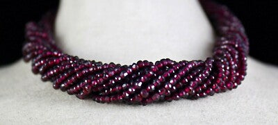 Natural Garnet Faceted Round Beads Necklace 14 L 4mm 782 Ct Red Gemstone Party