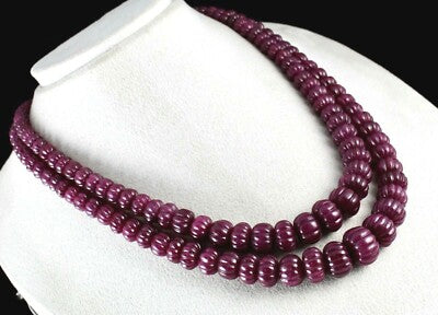 Certified Natural Untreated Ruby Beads 1325 Ct Carved Melon Gemstone Necklace